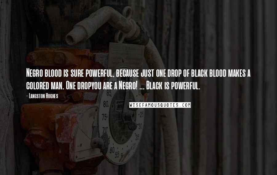 Langston Hughes quotes: Negro blood is sure powerful, because just one drop of black blood makes a colored man. One dropyou are a Negro! ... Black is powerful.