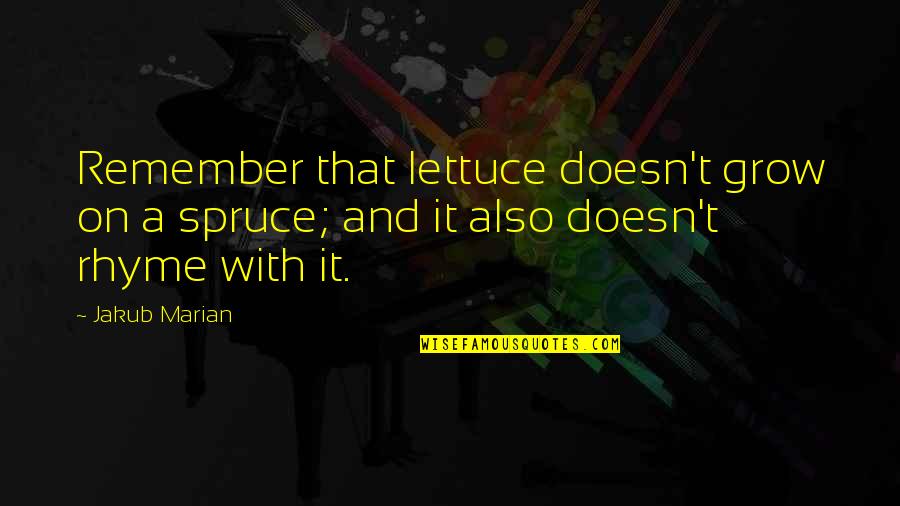 Language And Linguistics Quotes By Jakub Marian: Remember that lettuce doesn't grow on a spruce;