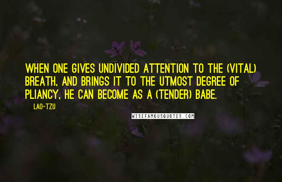 Lao-Tzu quotes: When one gives undivided attention to the (vital) breath, and brings it to the utmost degree of pliancy, he can become as a (tender) babe.