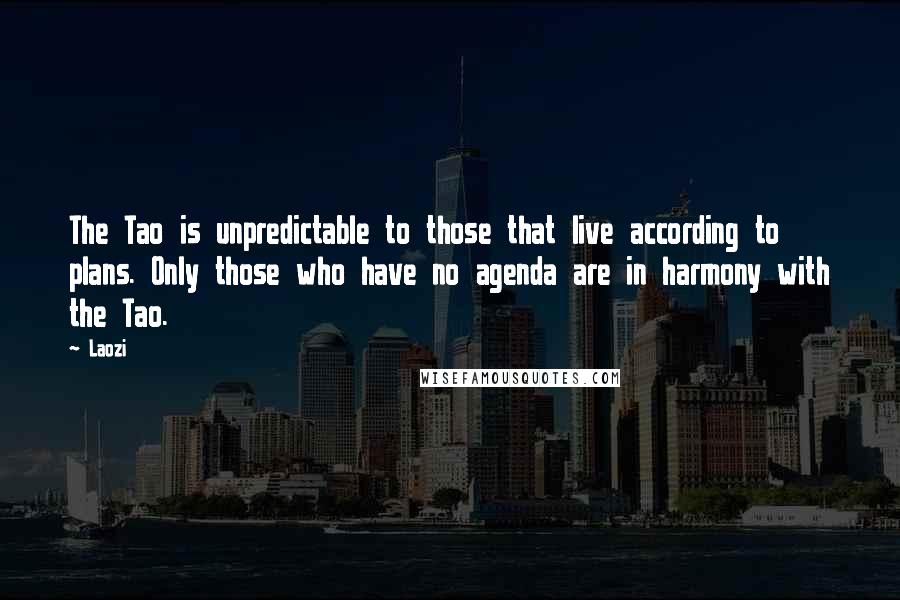 Laozi quotes: The Tao is unpredictable to those that live according to plans. Only those who have no agenda are in harmony with the Tao.