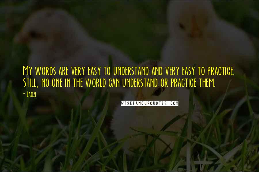Laozi quotes: My words are very easy to understand and very easy to practice. Still, no one in the world can understand or practice them. Laozi quotes: My words are very easy to understand and very easy to practice. Still, no one in the world can understand or practice them.