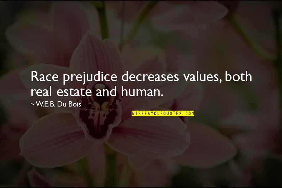 Largas Filas Quotes By W.E.B. Du Bois: Race prejudice decreases values, both real estate and Largas Filas Quotes By W.E.B. Du Bois: Race prejudice decreases values, both real estate and