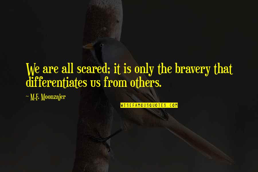 Lariously Quotes By M.F. Moonzajer: We are all scared; it is only the