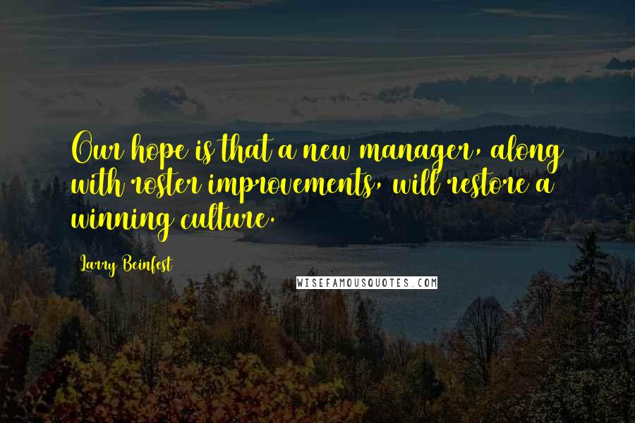 Larry Beinfest quotes: Our hope is that a new manager, along with roster improvements, will restore a winning culture.