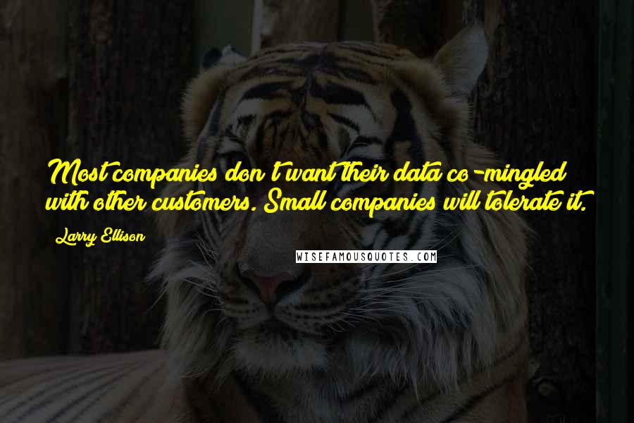 Larry Ellison quotes: Most companies don't want their data co-mingled with other customers. Small companies will tolerate it.