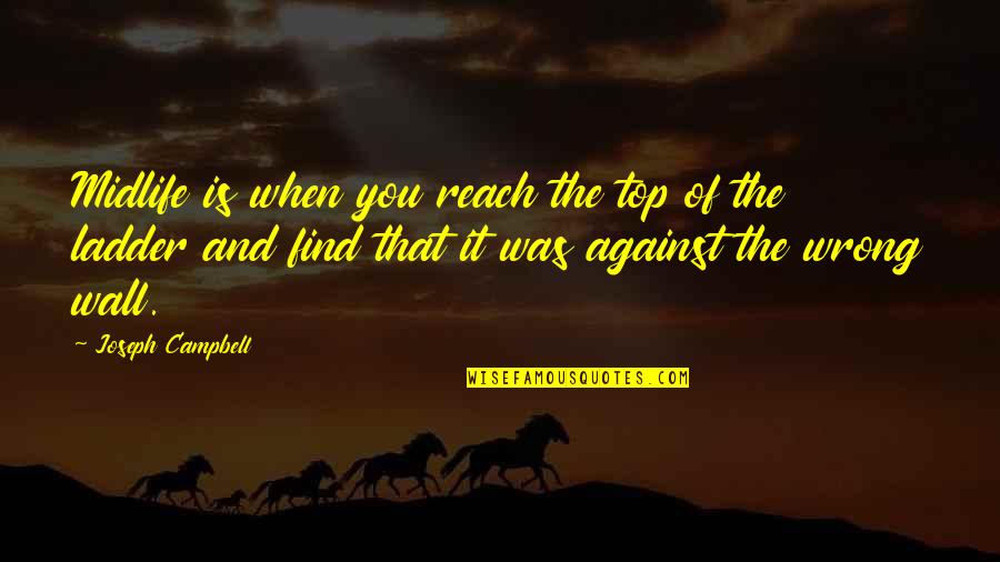 Lascoe Asian Quotes By Joseph Campbell: Midlife is when you reach the top of