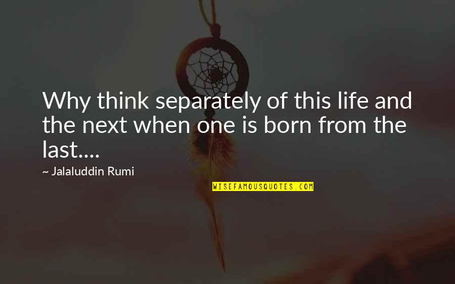 Last Born Quotes By Jalaluddin Rumi: Why think separately of this life and the