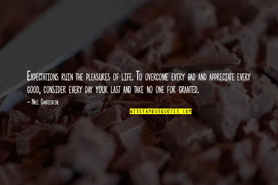 Last Day Of My Life Quotes By Nael Gharzeddine: Expectations ruin the pleasures of life. To overcome