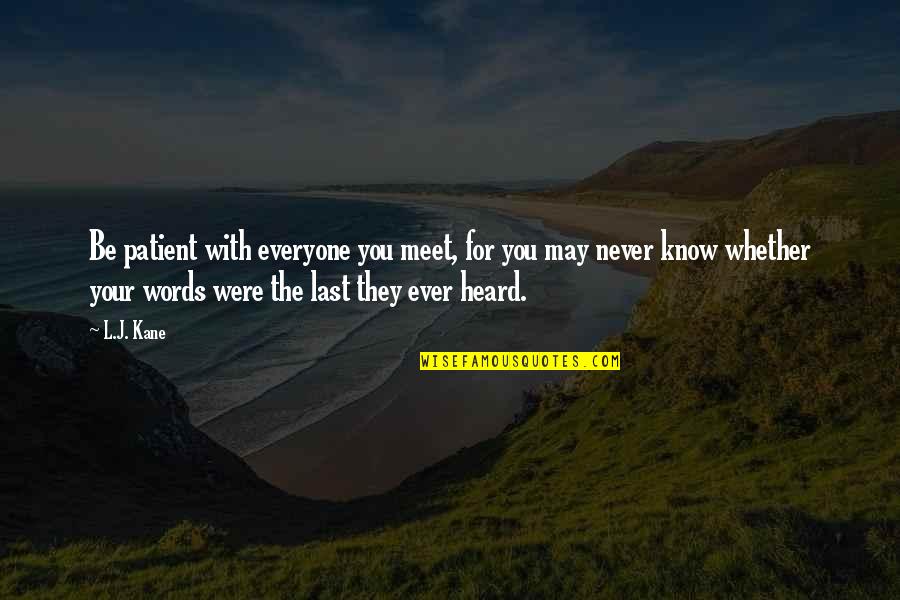 Last Meet Up Quotes By L.J. Kane: Be patient with everyone you meet, for you Last Meet Up Quotes By L.J. Kane: Be patient with everyone you meet, for you