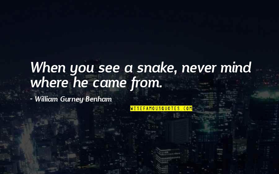 Latarsha Holden Quotes By William Gurney Benham: When you see a snake, never mind where