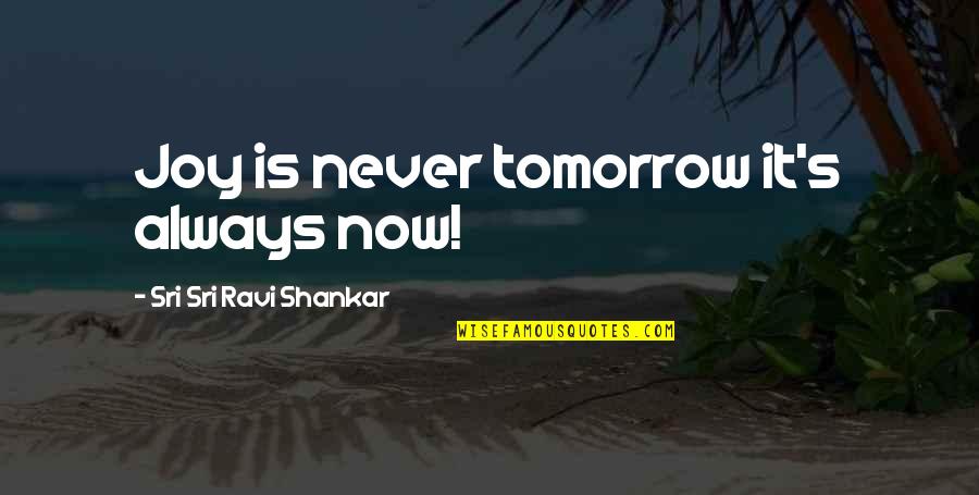Latorsha Oakley Quotes By Sri Sri Ravi Shankar: Joy is never tomorrow it's always now! Latorsha Oakley Quotes By Sri Sri Ravi Shankar: Joy is never tomorrow it's always now!