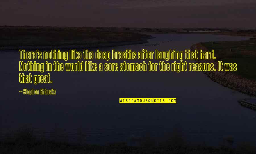 Laughing So Hard Quotes By Stephen Chbosky: There's nothing like the deep breaths after laughing