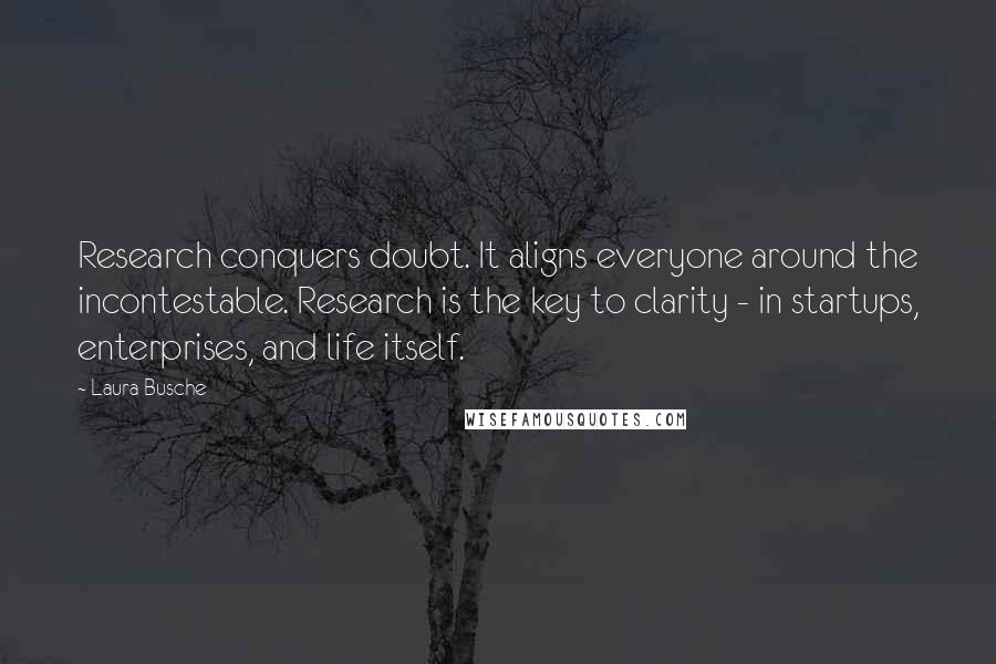 Laura Busche quotes: Research conquers doubt. It aligns everyone around the incontestable. Research is the key to clarity - in startups, enterprises, and life itself. Laura Busche quotes: Research conquers doubt. It aligns everyone around the incontestable. Research is the key to clarity - in startups, enterprises, and life itself.