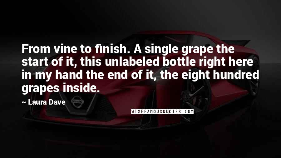 Laura Dave quotes: From vine to finish. A single grape the start of it, this unlabeled bottle right here in my hand the end of it, the eight hundred grapes inside.