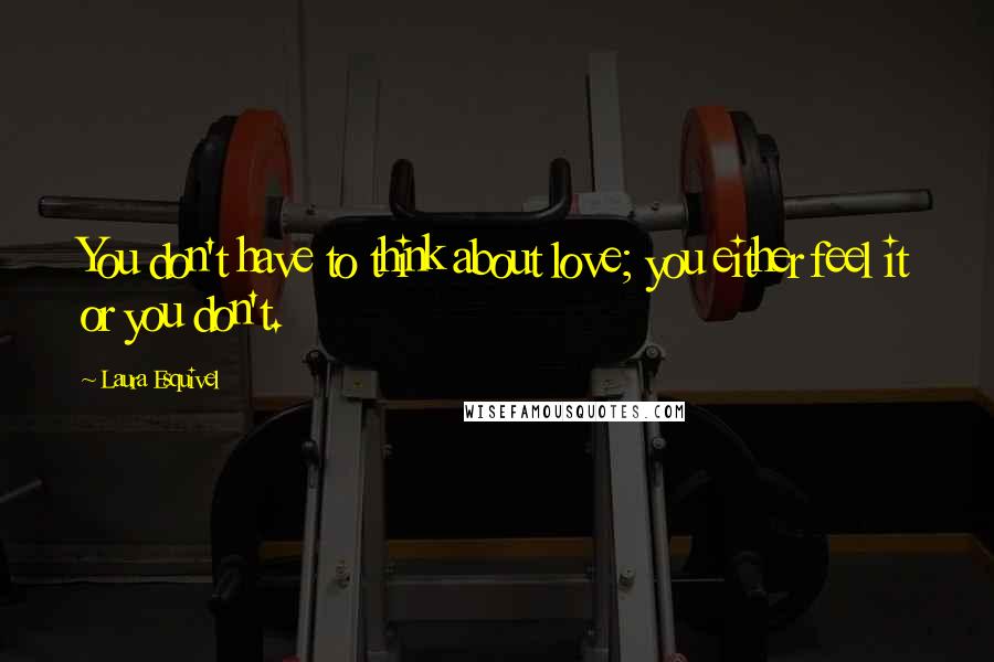 Laura Esquivel quotes: You don't have to think about love; you either feel it or you don't. Laura Esquivel quotes: You don't have to think about love; you either feel it or you don't.
