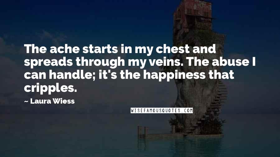 Laura Wiess quotes: The ache starts in my chest and spreads through my veins. The abuse I can handle; it's the happiness that cripples.