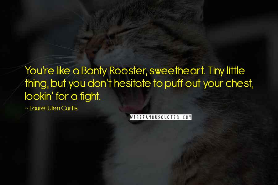 Laurel Ulen Curtis quotes: You're like a Banty Rooster, sweetheart. Tiny little thing, but you don't hesitate to puff out your chest, lookin' for a fight. Laurel Ulen Curtis quotes: You're like a Banty Rooster, sweetheart. Tiny little thing, but you don't hesitate to puff out your chest, lookin' for a fight.