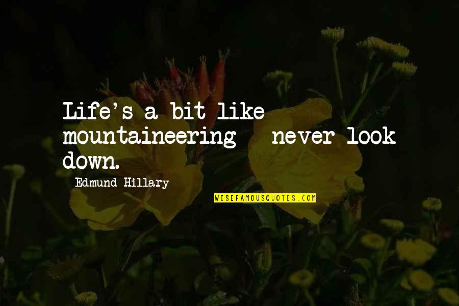 Laurents Hatcher Quotes By Edmund Hillary: Life's a bit like mountaineering - never look Laurents Hatcher Quotes By Edmund Hillary: Life's a bit like mountaineering - never look