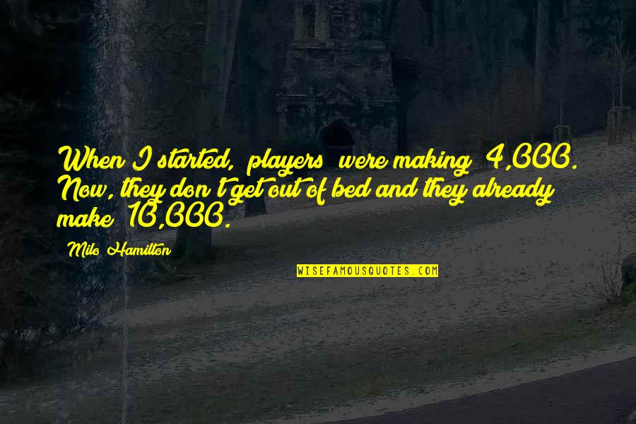 Laurie Garrett Quotes By Milo Hamilton: When I started, (players) were making $4,000. Now, Laurie Garrett Quotes By Milo Hamilton: When I started, (players) were making $4,000. Now,