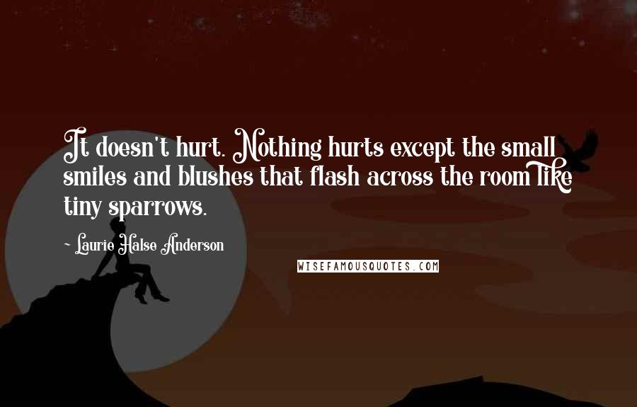 Laurie Halse Anderson quotes: It doesn't hurt. Nothing hurts except the small smiles and blushes that flash across the room like tiny sparrows.