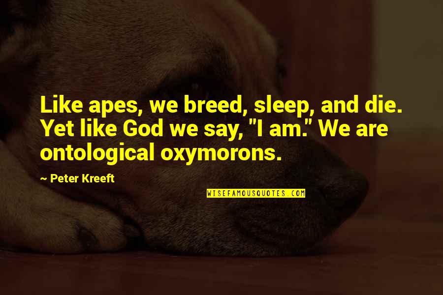 Lauweriks Quotes By Peter Kreeft: Like apes, we breed, sleep, and die. Yet Lauweriks Quotes By Peter Kreeft: Like apes, we breed, sleep, and die. Yet