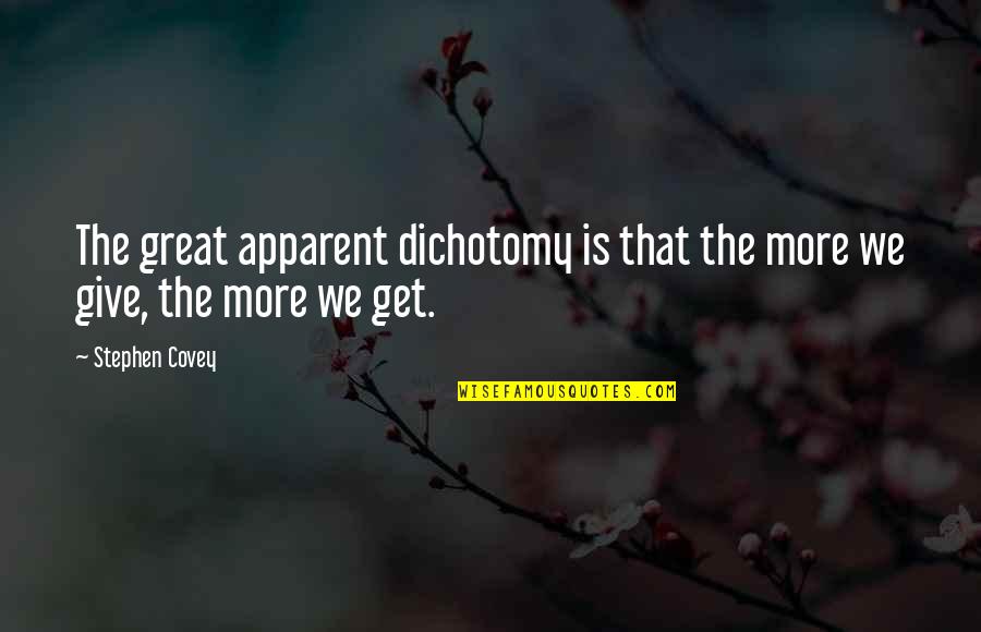 Law Of Attraction Quotes By Stephen Covey: The great apparent dichotomy is that the more