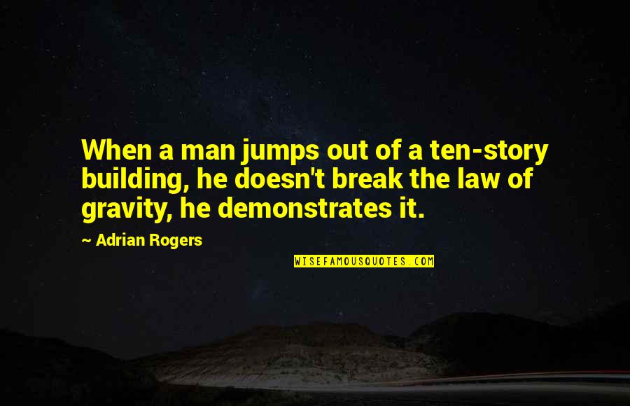 Law Of Gravity Quotes By Adrian Rogers: When a man jumps out of a ten-story