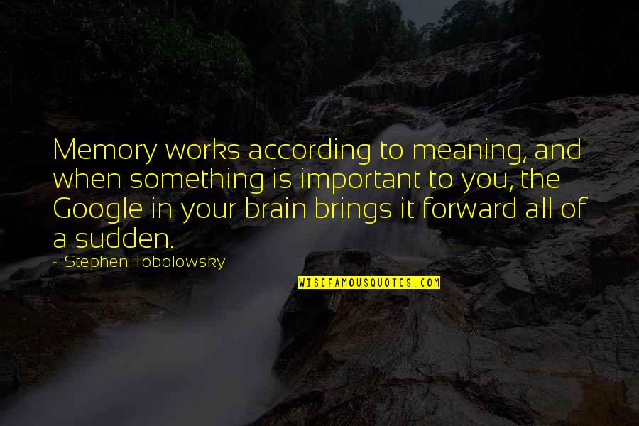 Lawrence Stenhouse Quotes By Stephen Tobolowsky: Memory works according to meaning, and when something