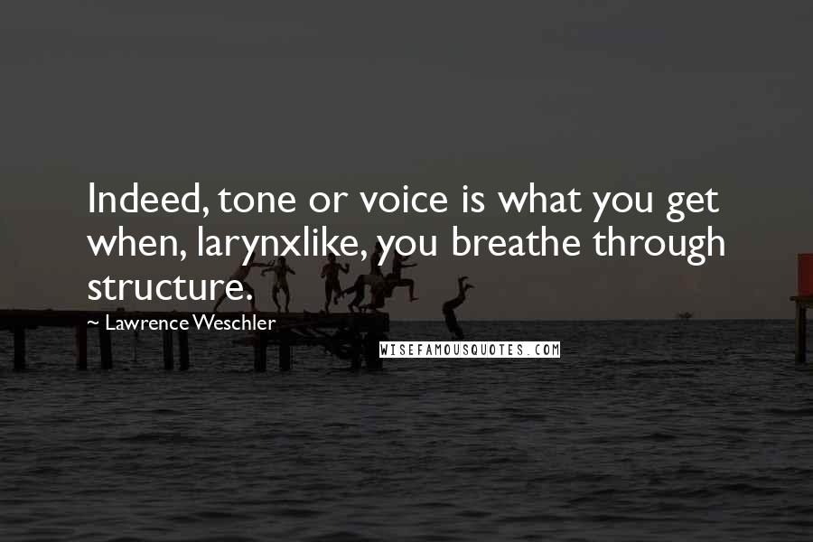 Lawrence Weschler quotes: Indeed, tone or voice is what you get when, larynxlike, you breathe through structure.