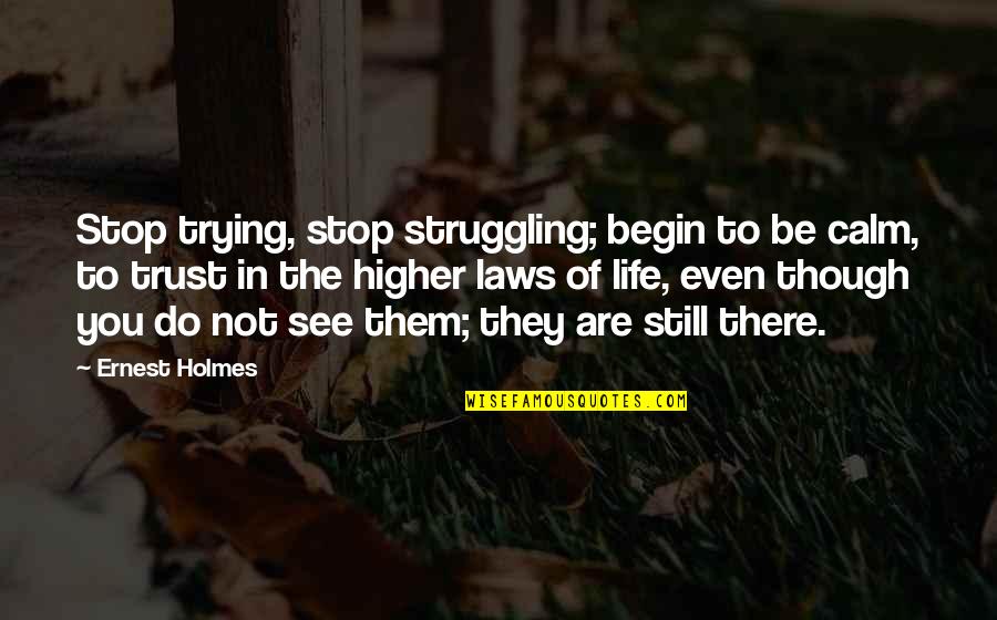 Laws Of Life Quotes By Ernest Holmes: Stop trying, stop struggling; begin to be calm,