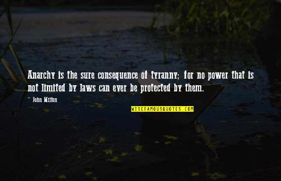 Laws Of Power Quotes By John Milton: Anarchy is the sure consequence of tyranny; for