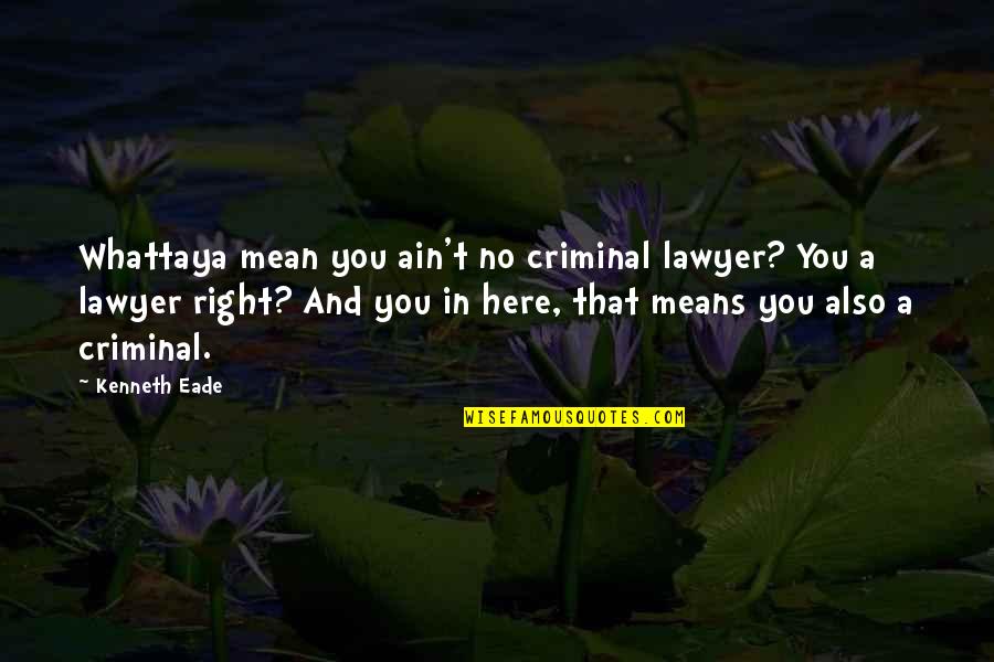 Lawyer'll Quotes By Kenneth Eade: Whattaya mean you ain't no criminal lawyer? You