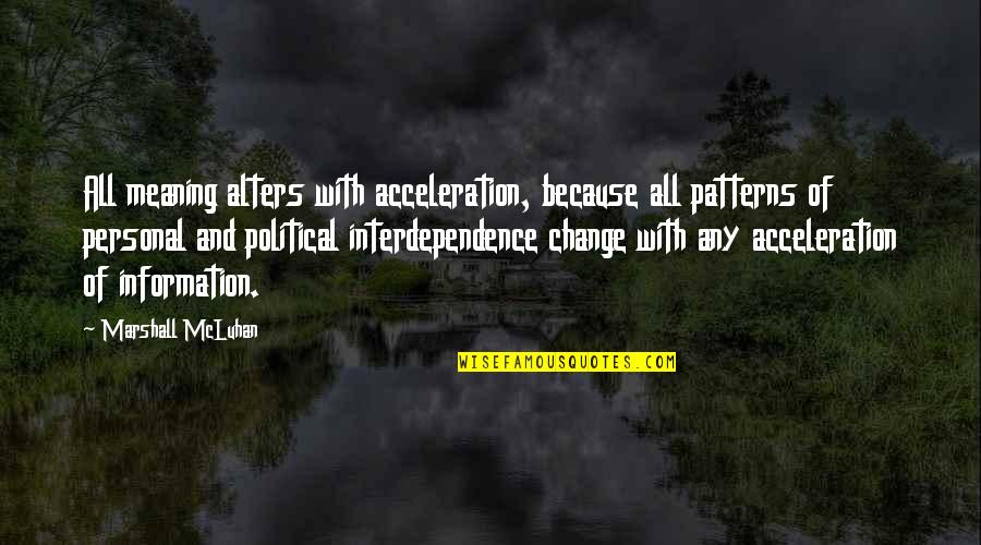 Lawyers In Hell Quotes By Marshall McLuhan: All meaning alters with acceleration, because all patterns Lawyers In Hell Quotes By Marshall McLuhan: All meaning alters with acceleration, because all patterns