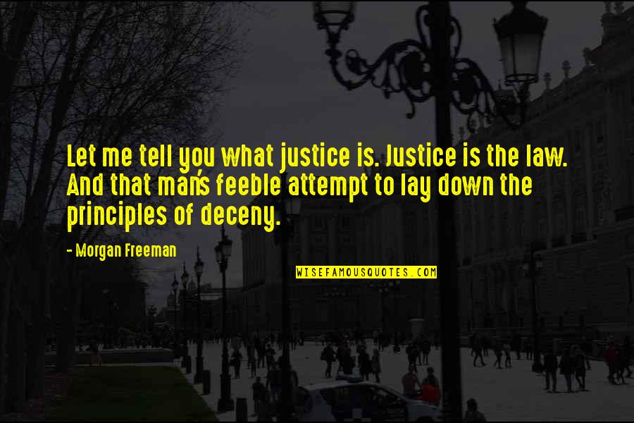 Lay Me Down Quotes By Morgan Freeman: Let me tell you what justice is. Justice