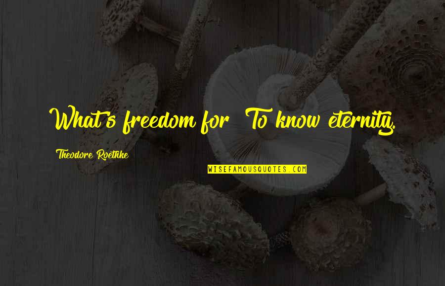 Lazar Motivation Quotes By Theodore Roethke: What's freedom for? To know eternity. Lazar Motivation Quotes By Theodore Roethke: What's freedom for? To know eternity.