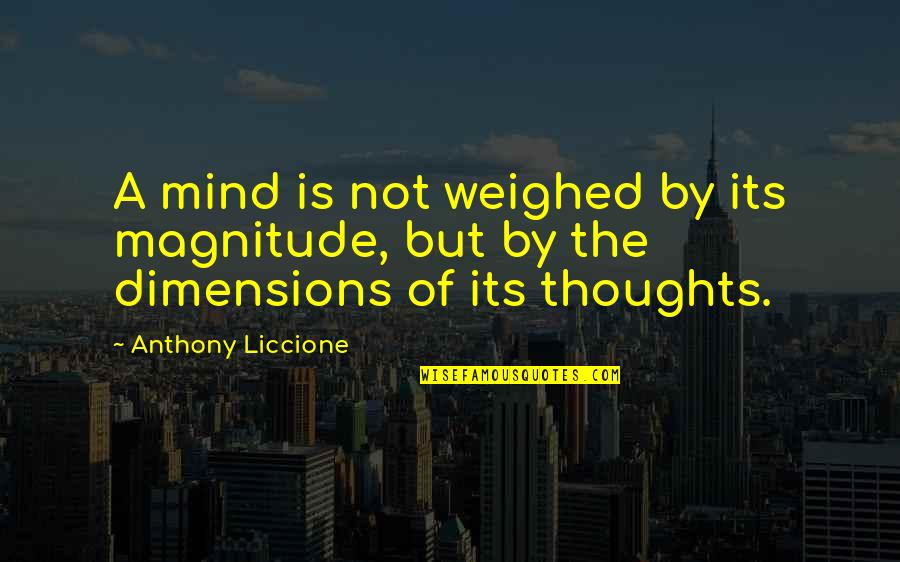 Lazing On A Sunday Quotes By Anthony Liccione: A mind is not weighed by its magnitude,