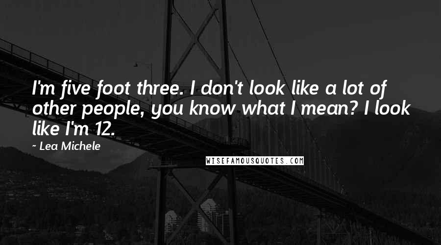 Lea Michele quotes: I'm five foot three. I don't look like a lot of other people, you know what I mean? I look like I'm 12.