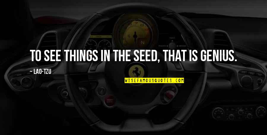 Leaderi Leaders Quotes By Lao-Tzu: To see things in the seed, that is