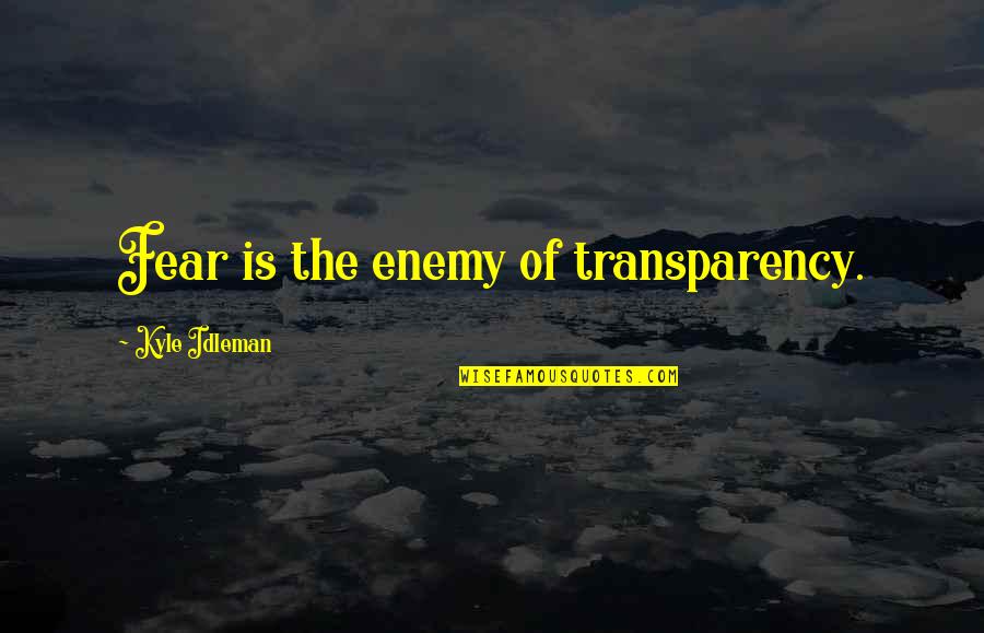 Leading Saints Quotes By Kyle Idleman: Fear is the enemy of transparency. Leading Saints Quotes By Kyle Idleman: Fear is the enemy of transparency.