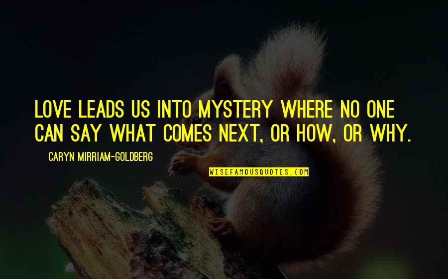 Leads Into Quotes By Caryn Mirriam-Goldberg: Love leads us into mystery where no one Leads Into Quotes By Caryn Mirriam-Goldberg: Love leads us into mystery where no one