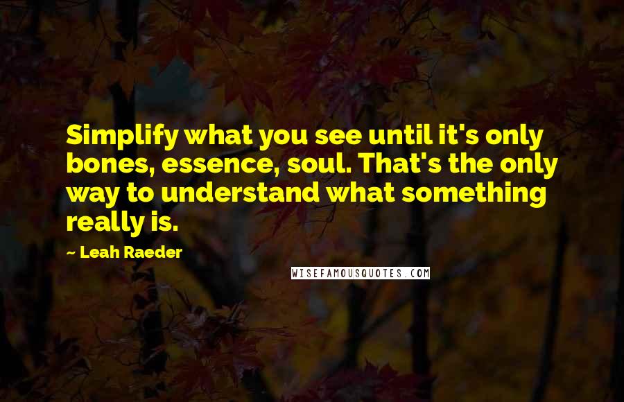 Leah Raeder quotes: Simplify what you see until it's only bones, essence, soul. That's the only way to understand what something really is.