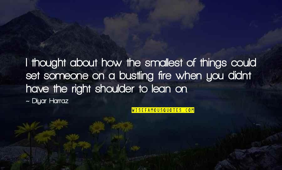 Lean On My Shoulder Quotes By Diyar Harraz: I thought about how the smallest of things