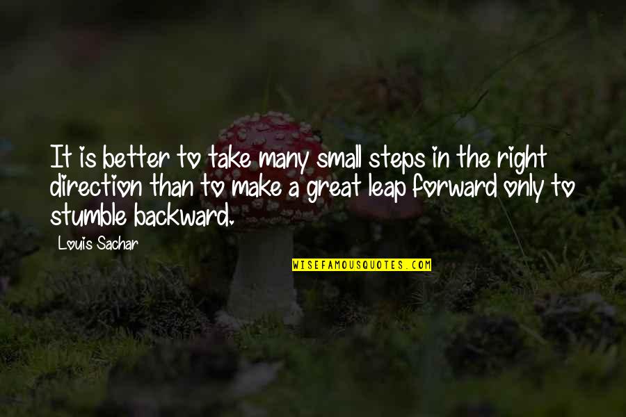 Leap Forward Quotes By Louis Sachar: It is better to take many small steps