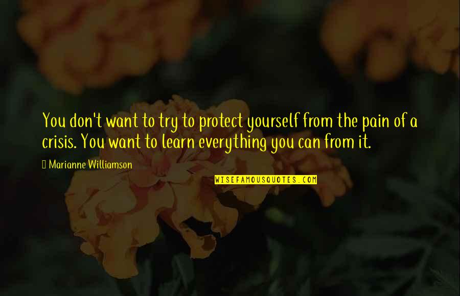 Learn From Pain Quotes By Marianne Williamson: You don't want to try to protect yourself