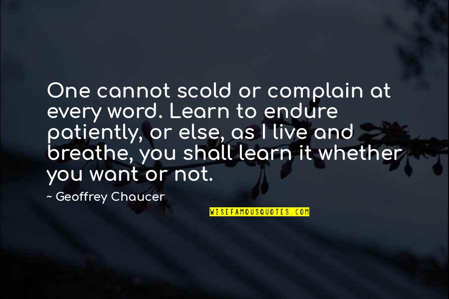 Learn To Endure Quotes By Geoffrey Chaucer: One cannot scold or complain at every word.
