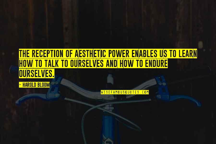 Learn To Endure Quotes By Harold Bloom: The reception of aesthetic power enables us to