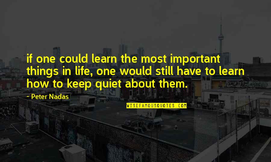 Learn To Keep Quiet Quotes By Peter Nadas: if one could learn the most important things