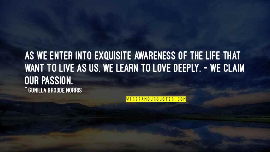 Learn To Love Life Quotes By Gunilla Brodde Norris: As we enter into exquisite awareness of the