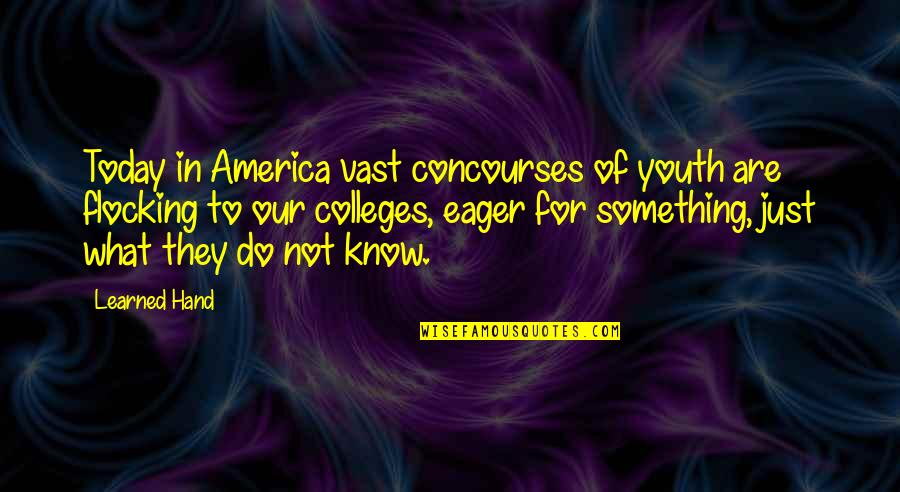 Learned Hand Quotes By Learned Hand: Today in America vast concourses of youth are