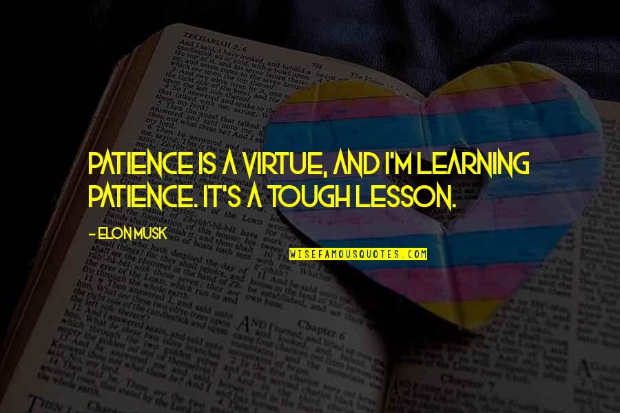Learning A Lesson Quotes By Elon Musk: Patience is a virtue, and I'm learning patience.